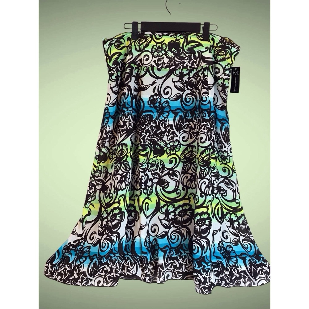 Y2K RQT Skirt Women's Sz L Polyester A-Line Knee Length Lined Blue Green‎ Floral